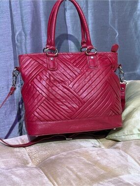Red Quilted Leather Tote Bag Women's Handbag